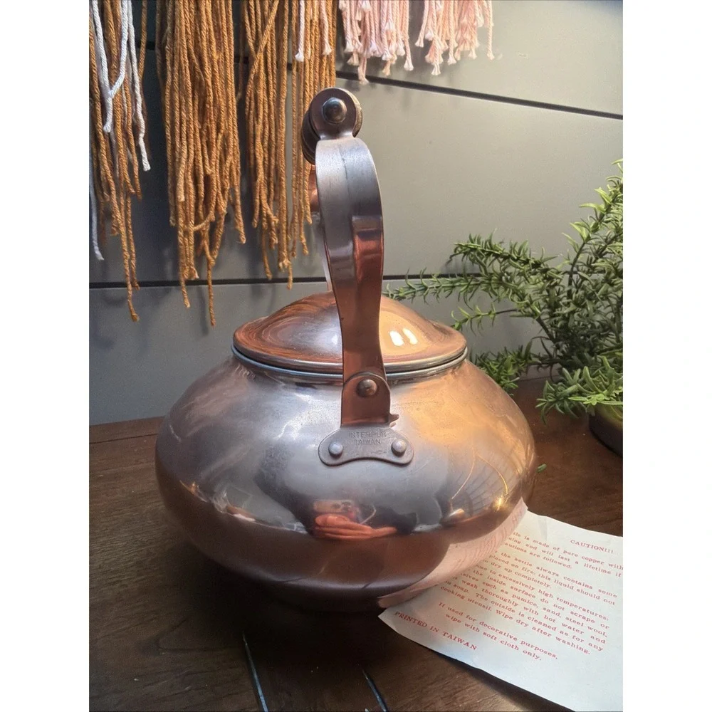 Vintage copper tea kettle NOS W/ Paper Work & Spout Cover